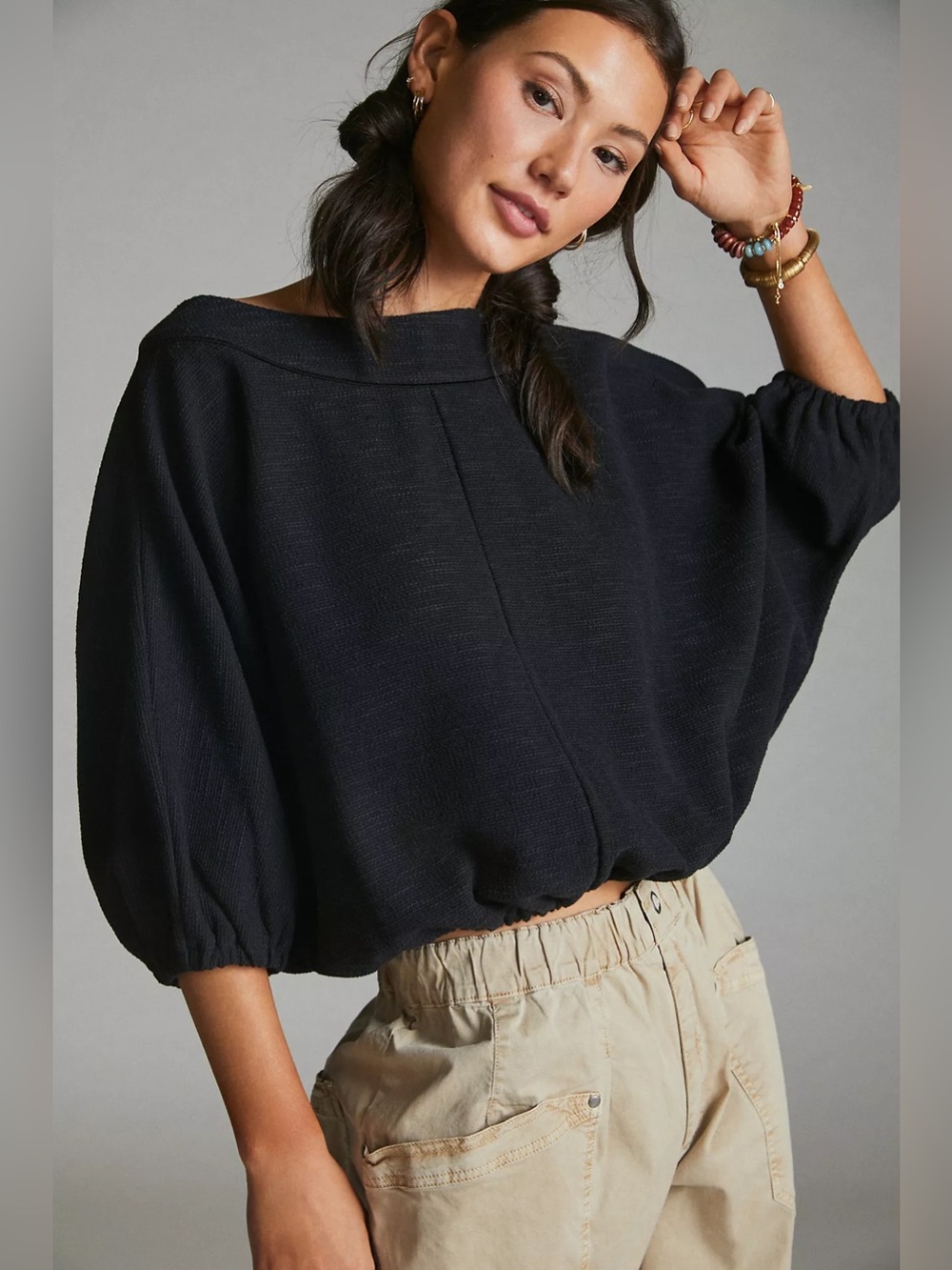 Anthropologie Sandra Boat Neck Black Top